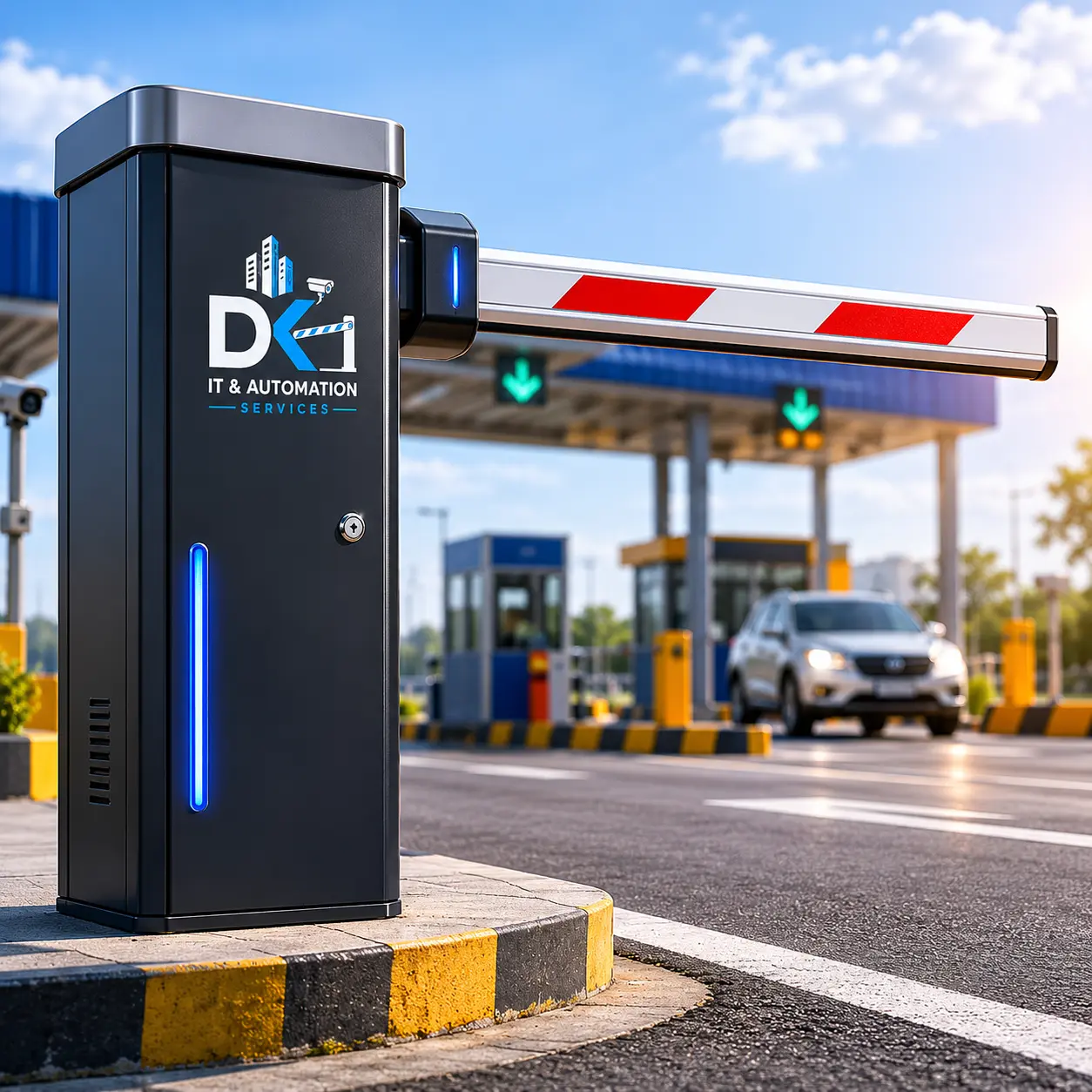 Heavy duty DK boom barrier on a continuous duty toll lane